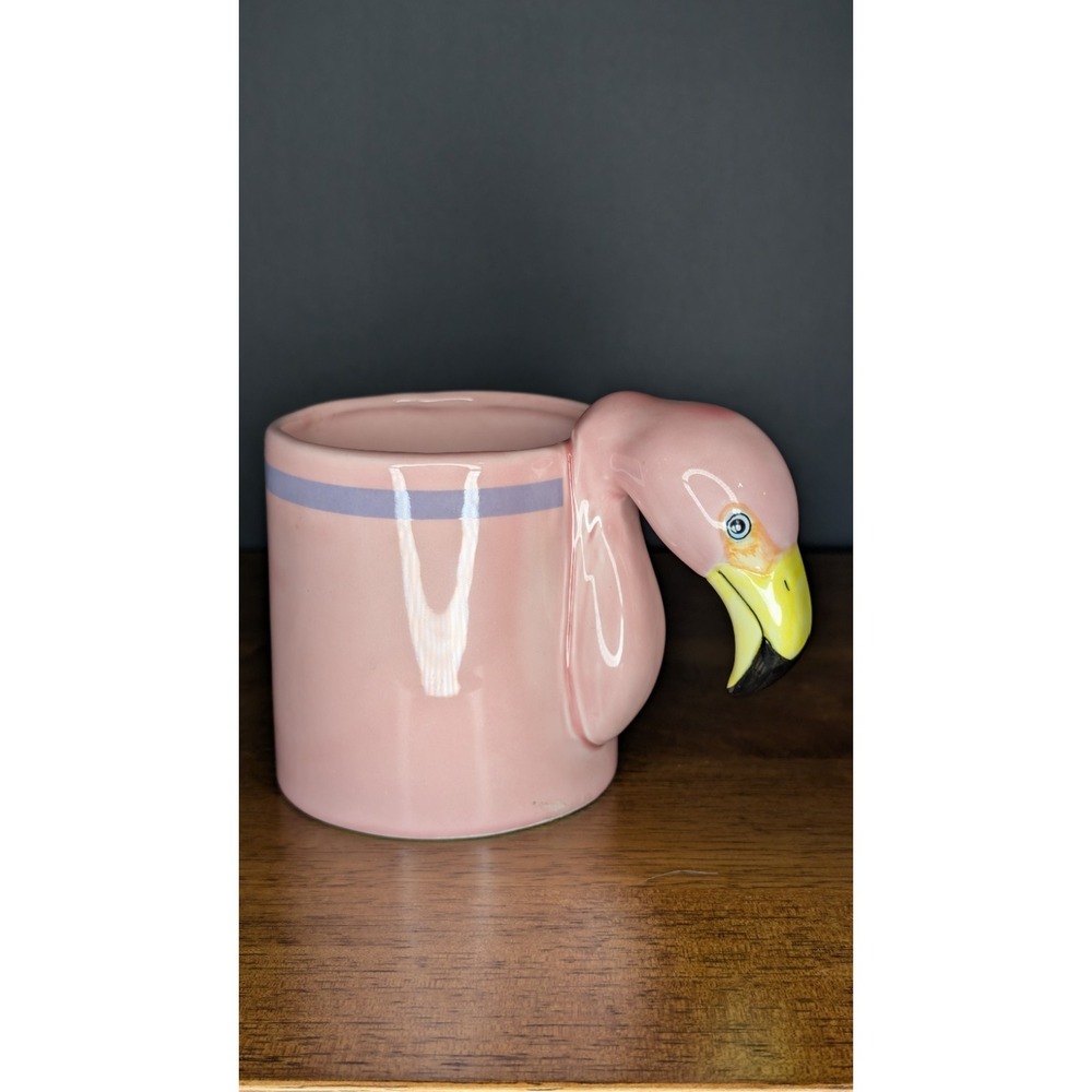 Vintage 1986 Bergschrund Seattle Pink Flamingo Figural Handle Ceramic Coffee Mug